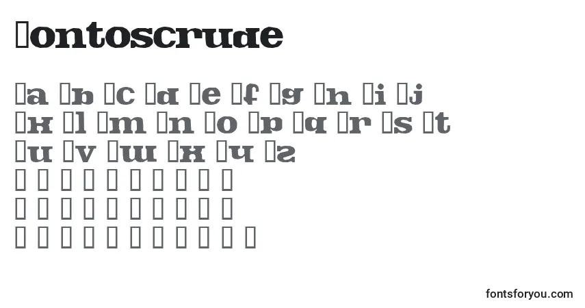A fonte Fontoscrude – alfabeto, números, caracteres especiais