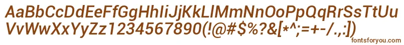 RobotoMediumItalic-fontti – ruskeat fontit valkoisella taustalla