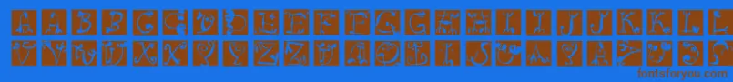 Circusboldsquaresinvers-Schriftart – Braune Schriften auf blauem Hintergrund