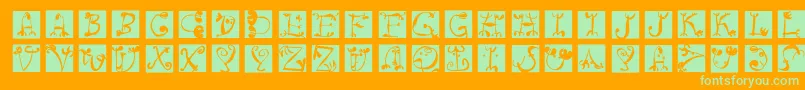 Circusboldsquaresinvers-Schriftart – Grüne Schriften auf orangefarbenem Hintergrund