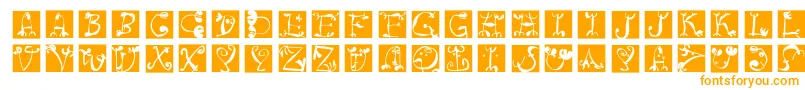 Circusboldsquaresinvers-Schriftart – Orangefarbene Schriften auf weißem Hintergrund