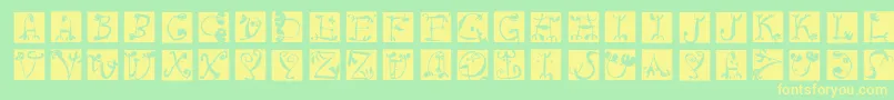 Circusboldsquaresinvers-Schriftart – Gelbe Schriften auf grünem Hintergrund