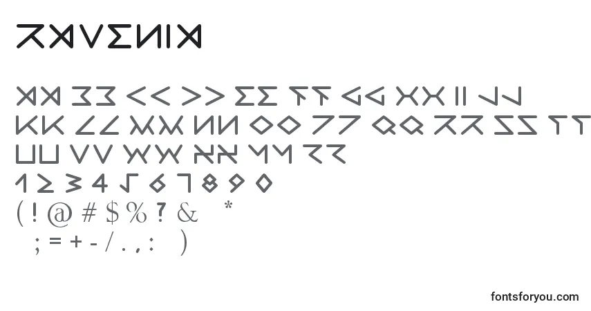 Czcionka Ravenia – alfabet, cyfry, specjalne znaki