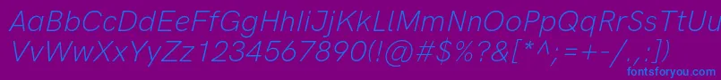 HkgroteskLightlegacyitalic Font – Blue Fonts on Purple Background