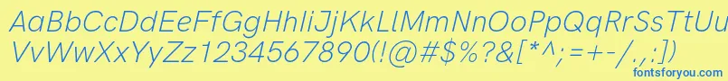 HkgroteskLightlegacyitalic Font – Blue Fonts on Yellow Background