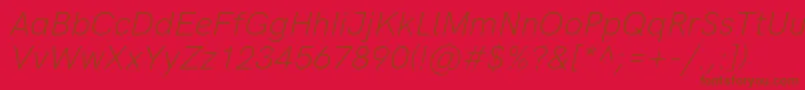 Fonte HkgroteskLightlegacyitalic – fontes marrons em um fundo vermelho