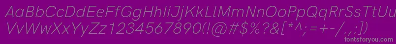 フォントHkgroteskLightlegacyitalic – 紫の背景に灰色の文字