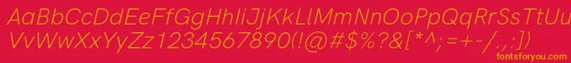 HkgroteskLightlegacyitalic Font – Orange Fonts on Red Background