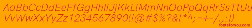 Fonte HkgroteskLightlegacyitalic – fontes vermelhas em um fundo laranja