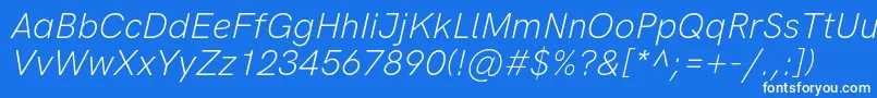 Шрифт HkgroteskLightlegacyitalic – белые шрифты на синем фоне