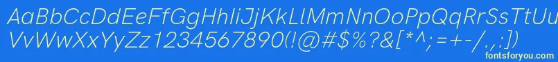 HkgroteskLightlegacyitalic Font – Yellow Fonts on Blue Background