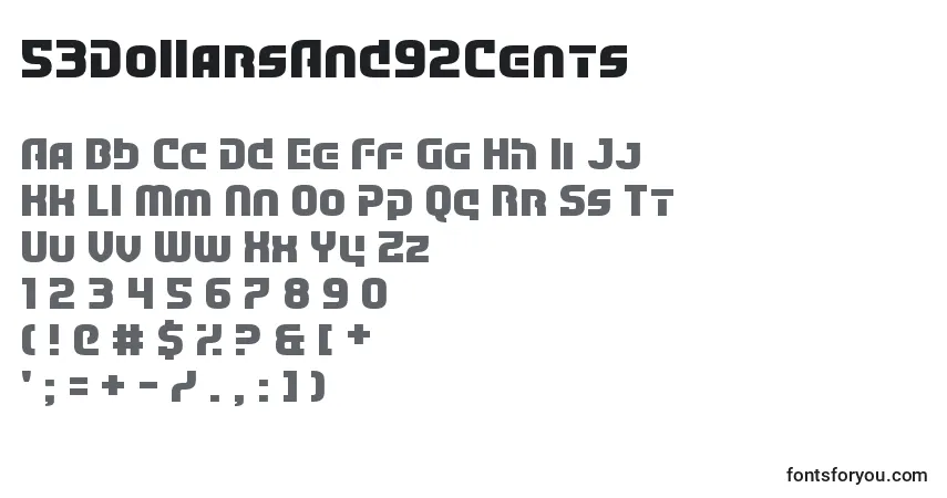Czcionka 53DollarsAnd92Cents – alfabet, cyfry, specjalne znaki