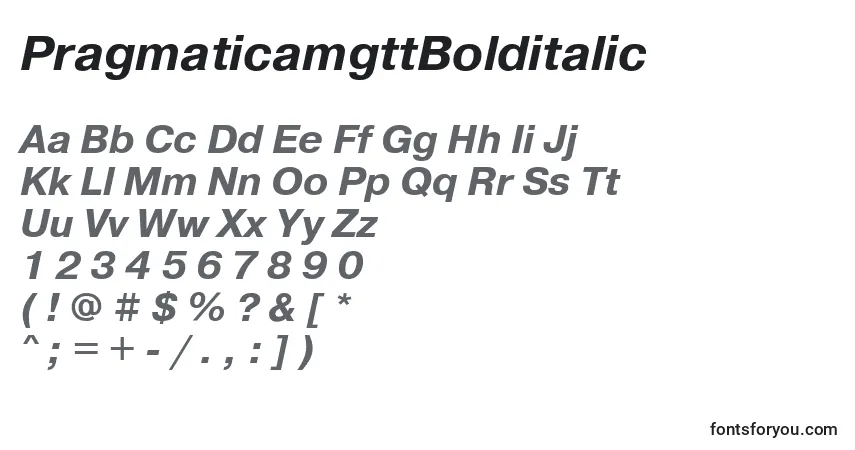 A fonte PragmaticamgttBolditalic – alfabeto, números, caracteres especiais