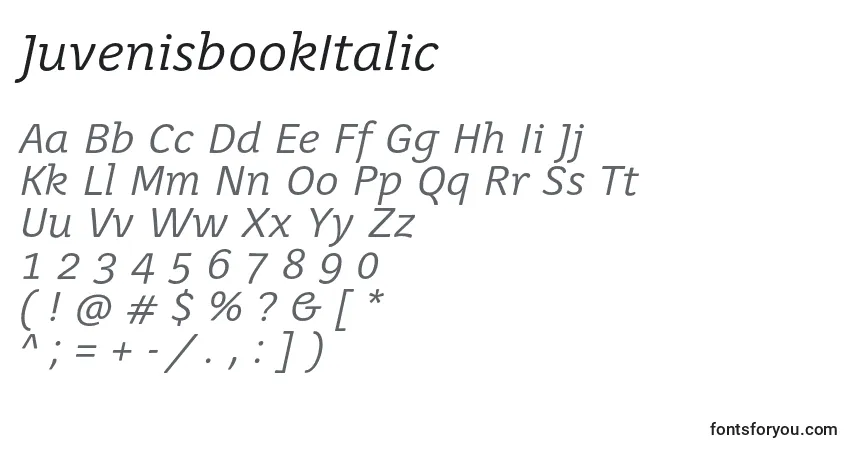 Fuente JuvenisbookItalic - alfabeto, números, caracteres especiales