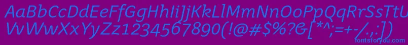 JuvenisbookItalic-Schriftart – Blaue Schriften auf violettem Hintergrund