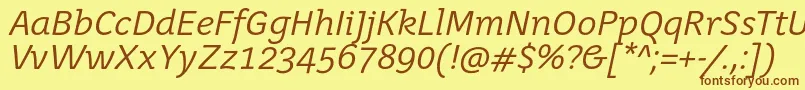 JuvenisbookItalic-Schriftart – Braune Schriften auf gelbem Hintergrund