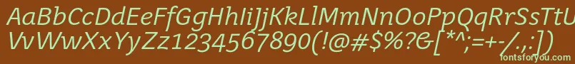 フォントJuvenisbookItalic – 緑色の文字が茶色の背景にあります。