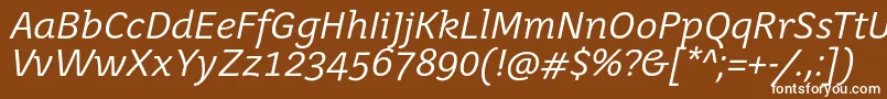 JuvenisbookItalic-Schriftart – Weiße Schriften auf braunem Hintergrund