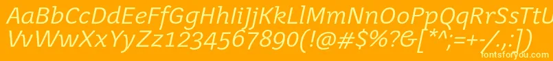 JuvenisbookItalic-fontti – keltaiset fontit oranssilla taustalla