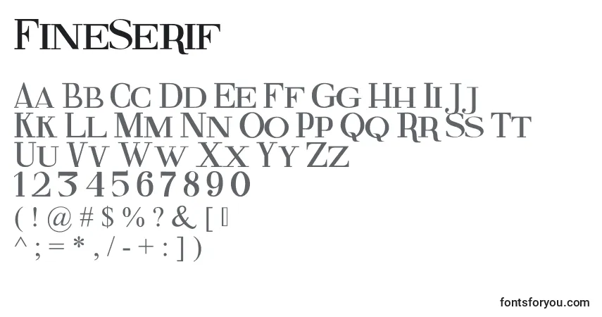 A fonte FineSerif – alfabeto, números, caracteres especiais