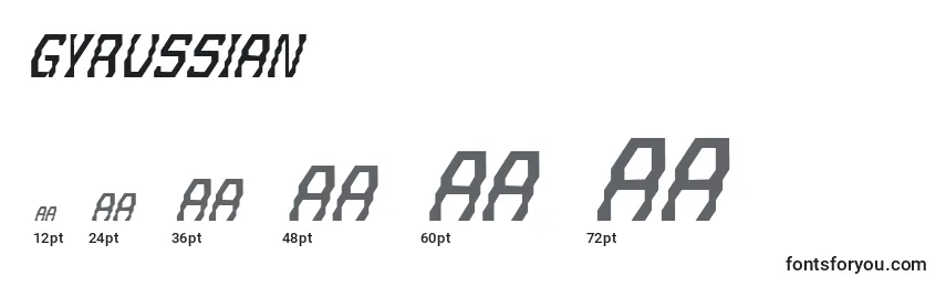 Размеры шрифта Gyrussian