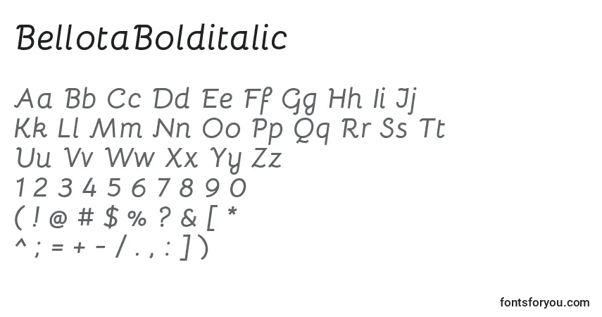 Schriftart BellotaBolditalic – Alphabet, Zahlen, spezielle Symbole
