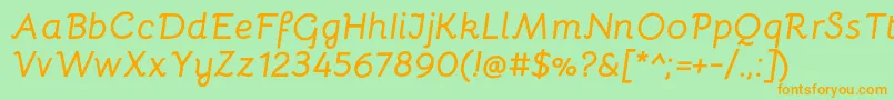 BellotaBolditalic-fontti – oranssit fontit vihreällä taustalla