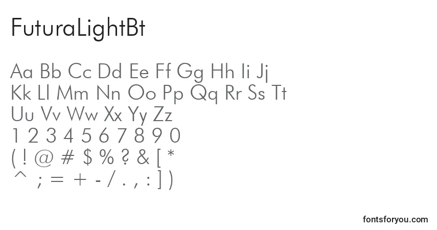 FuturaLightBt-fontti – aakkoset, numerot, erikoismerkit