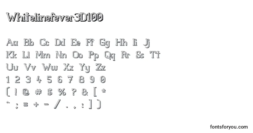 Czcionka Whitelinefever3D100 – alfabet, cyfry, specjalne znaki