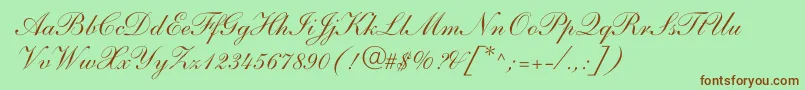 Fonte NelsonScript – fontes marrons em um fundo verde