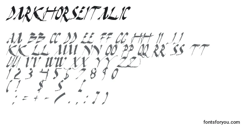 Schriftart DarkHorseItalic – Alphabet, Zahlen, spezielle Symbole