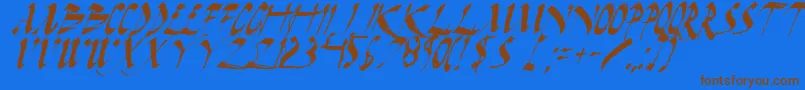 フォントDarkHorseItalic – 茶色の文字が青い背景にあります。