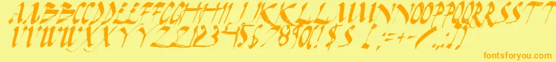 フォントDarkHorseItalic – オレンジの文字が黄色の背景にあります。