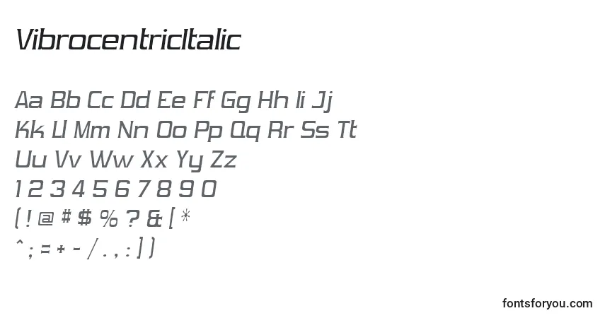 Шрифт VibrocentricItalic – алфавит, цифры, специальные символы