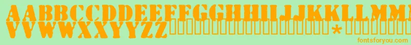 フォントWartorn – オレンジの文字が緑の背景にあります。