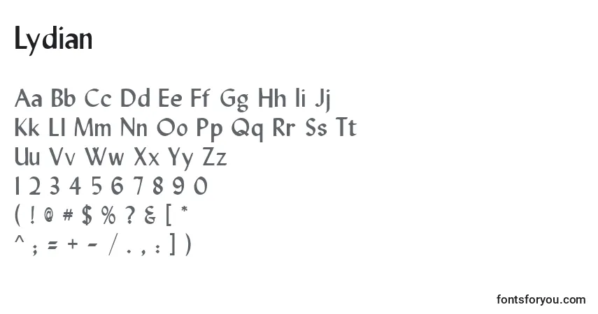 Шрифт Lydian – алфавит, цифры, специальные символы