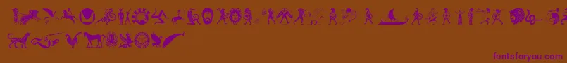 MythicalHopliteNoodgies-Schriftart – Violette Schriften auf braunem Hintergrund