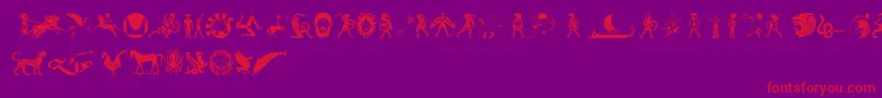 フォントMythicalHopliteNoodgies – 紫の背景に赤い文字