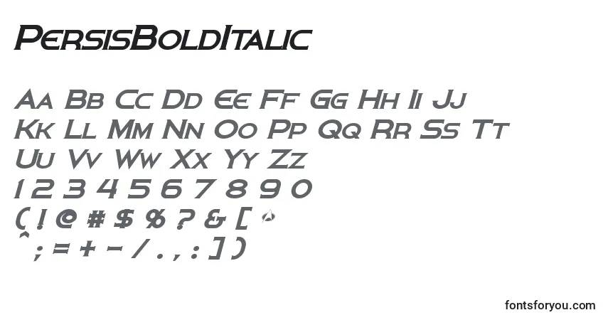 Schriftart PersisBoldItalic – Alphabet, Zahlen, spezielle Symbole