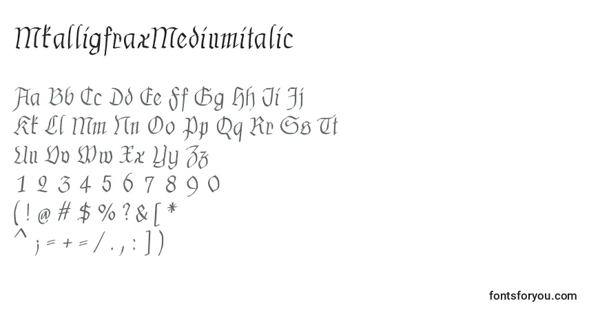 Schriftart MkalligfraxMediumitalic – Alphabet, Zahlen, spezielle Symbole