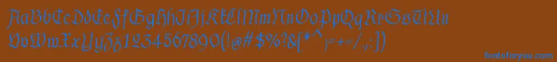 MkalligfraxMediumitalic-Schriftart – Blaue Schriften auf braunem Hintergrund