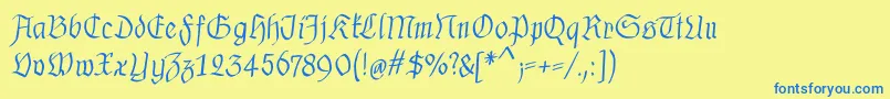 MkalligfraxMediumitalic-Schriftart – Blaue Schriften auf gelbem Hintergrund