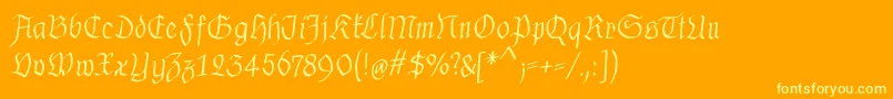 Fonte MkalligfraxMediumitalic – fontes amarelas em um fundo laranja