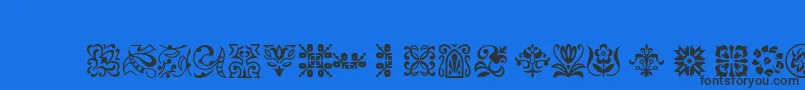 Ptornament-Schriftart – Schwarze Schriften auf blauem Hintergrund