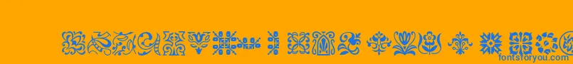 Ptornament-Schriftart – Blaue Schriften auf orangefarbenem Hintergrund