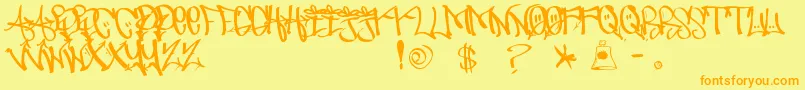 フォントUrbanHookUpz – オレンジの文字が黄色の背景にあります。