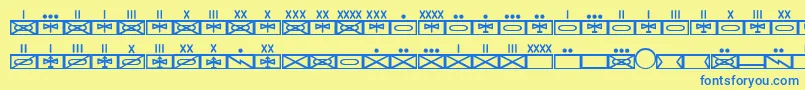 フォントEsriMilmod01 – 青い文字が黄色の背景にあります。