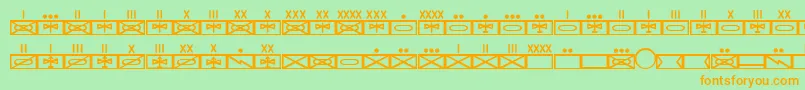 フォントEsriMilmod01 – オレンジの文字が緑の背景にあります。