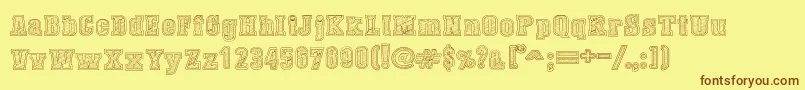 フォントDustWestCollege – 茶色の文字が黄色の背景にあります。