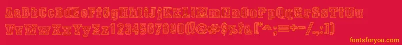 DustWestCollege-fontti – oranssit fontit punaisella taustalla